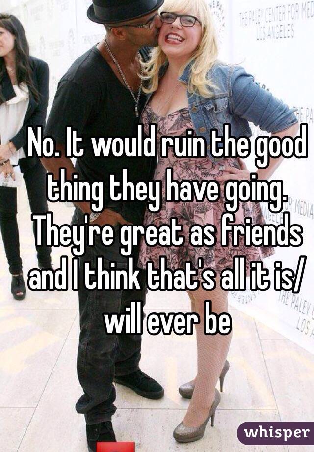 No. It would ruin the good thing they have going. They're great as friends and I think that's all it is/will ever be