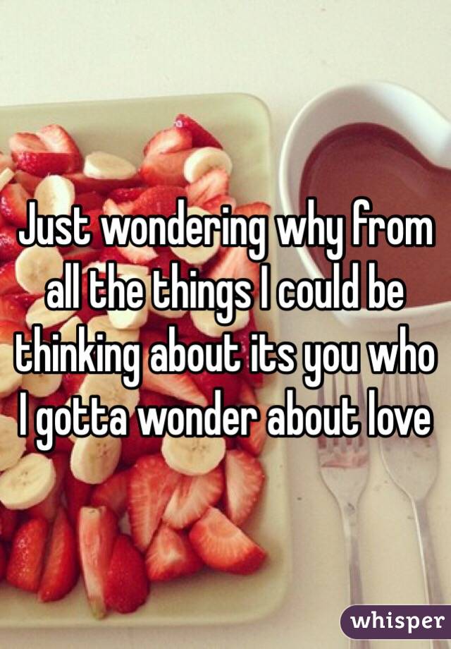 Just wondering why from all the things I could be thinking about its you who I gotta wonder about love