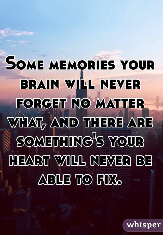 Some memories your brain will never forget no matter what, and there are something's your heart will never be able to fix. 