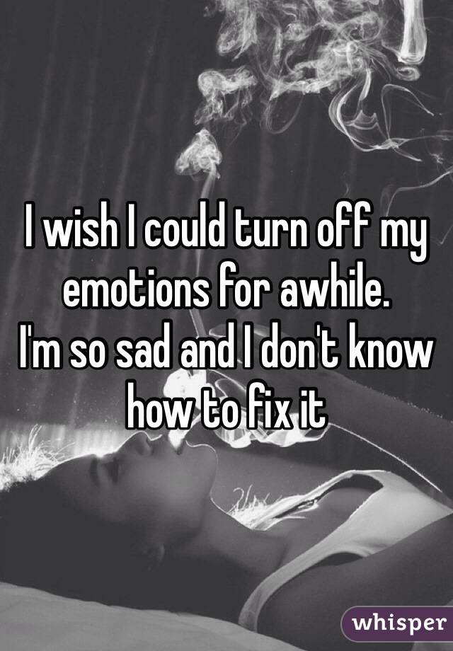 I wish I could turn off my emotions for awhile. 
I'm so sad and I don't know how to fix it