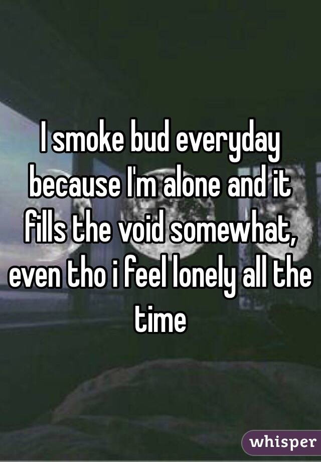 I smoke bud everyday because I'm alone and it fills the void somewhat, even tho i feel lonely all the time