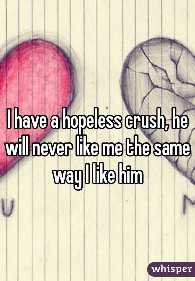 I have a hopeless crush, he will never like me the same way I like him 
