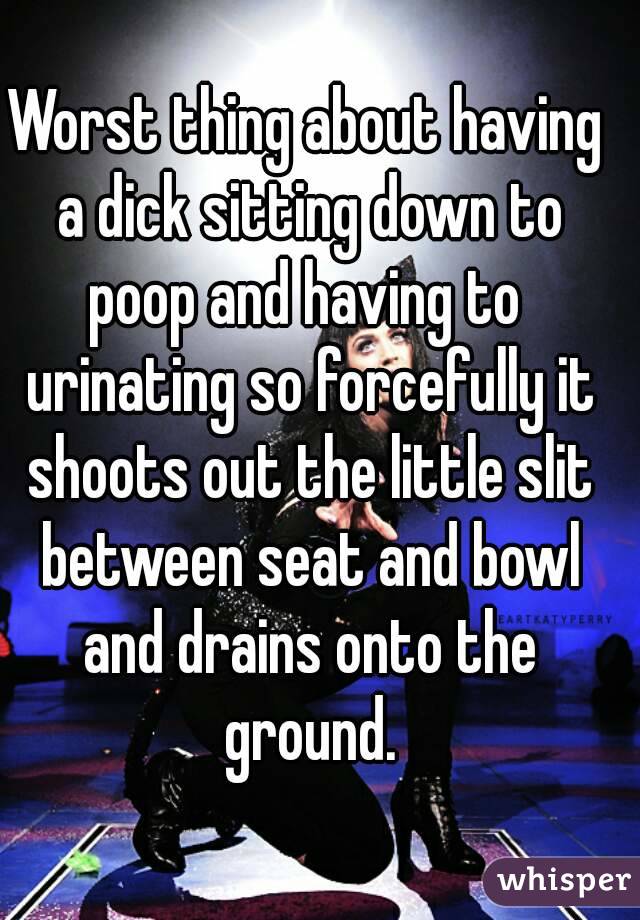 Worst thing about having a dick sitting down to poop and having to  urinating so forcefully it shoots out the little slit between seat and bowl and drains onto the ground.