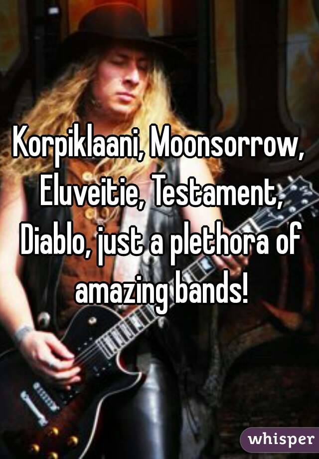 Korpiklaani, Moonsorrow, Eluveitie, Testament, Diablo, just a plethora of amazing bands!