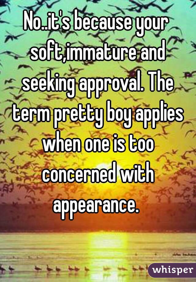 No..it's because your soft,immature and seeking approval. The term pretty boy applies when one is too concerned with appearance. 