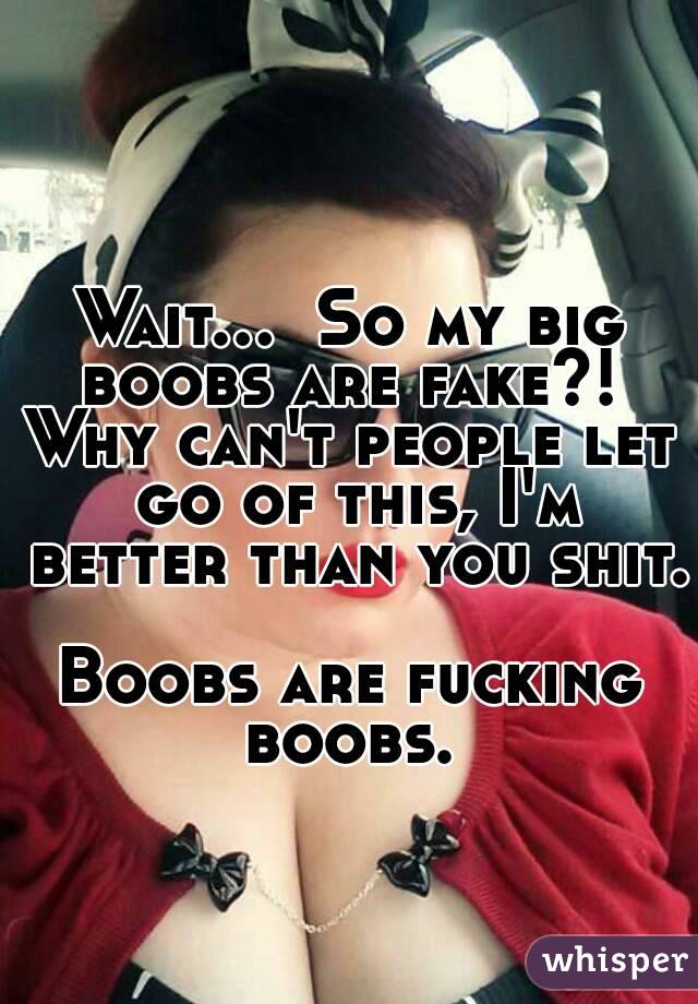 Wait...  So my big boobs are fake?! 
Why can't people let go of this, I'm better than you shit.  
Boobs are fucking boobs. 