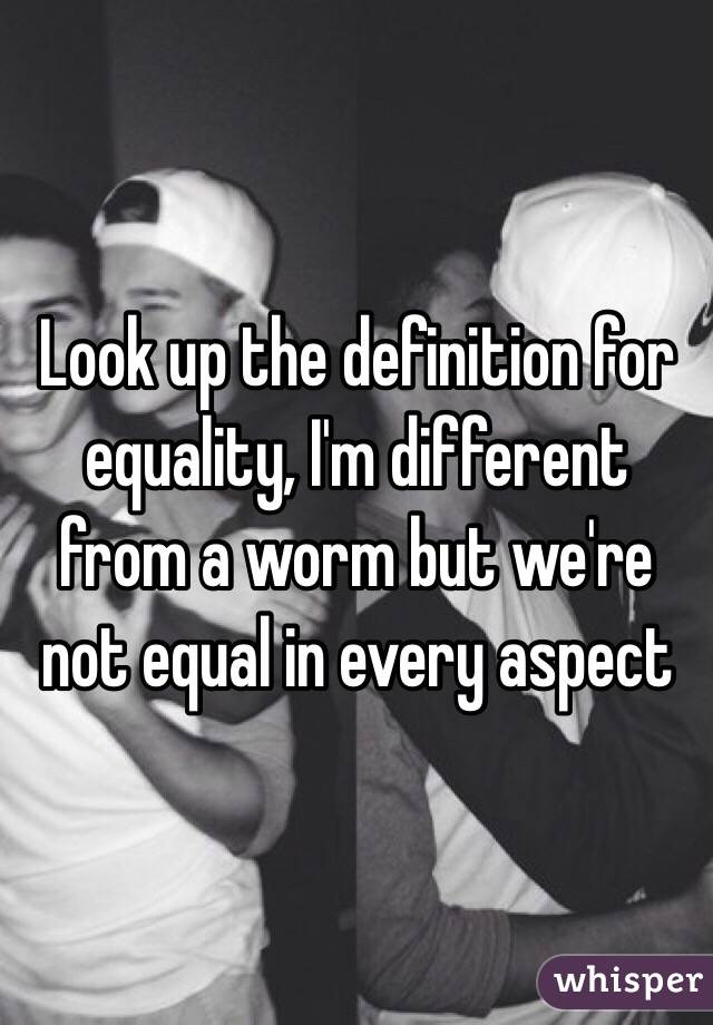 Look up the definition for equality, I'm different from a worm but we're not equal in every aspect