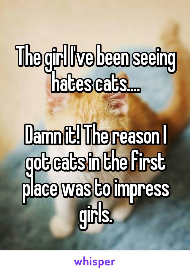 The girl I've been seeing hates cats....

Damn it! The reason I got cats in the first place was to impress girls.
