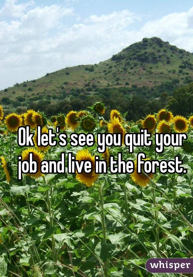 Ok let's see you quit your job and live in the forest.