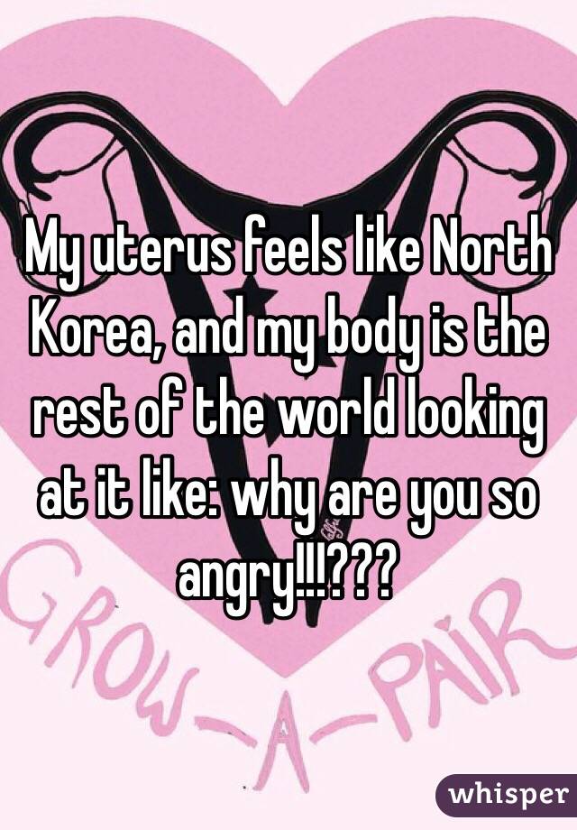 My uterus feels like North Korea, and my body is the rest of the world looking at it like: why are you so angry!!!???