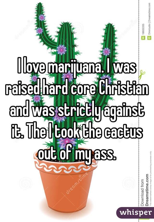 I love marijuana. I was raised hard core Christian and was strictly against it. The I took the cactus out of my ass.