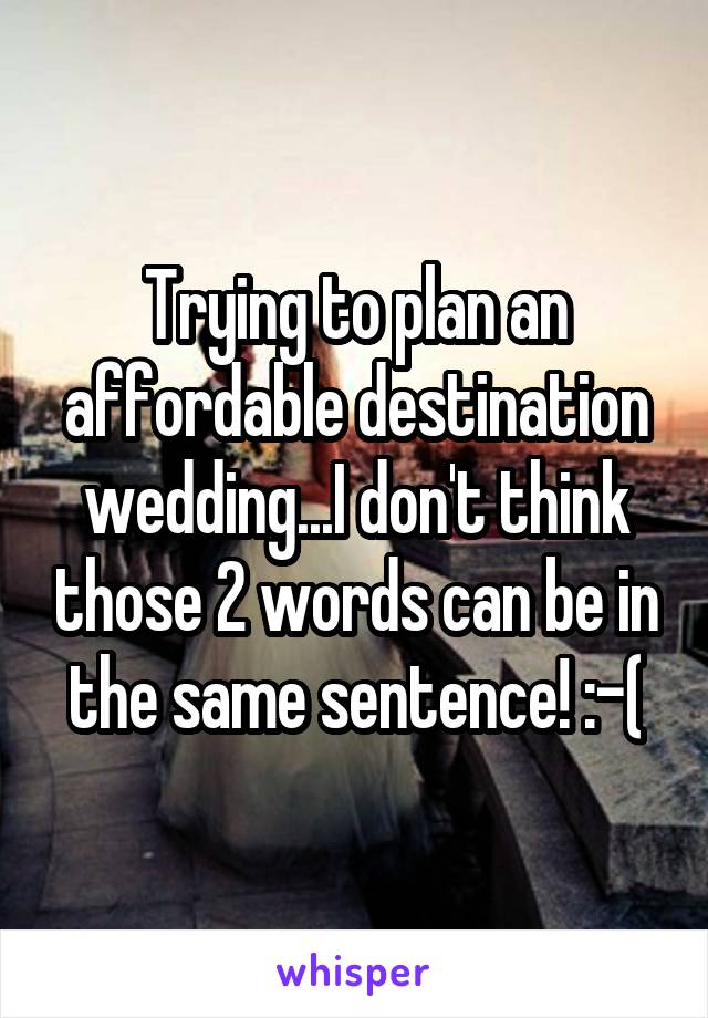 Trying to plan an affordable destination wedding...I don't think those 2 words can be in the same sentence! :-(
