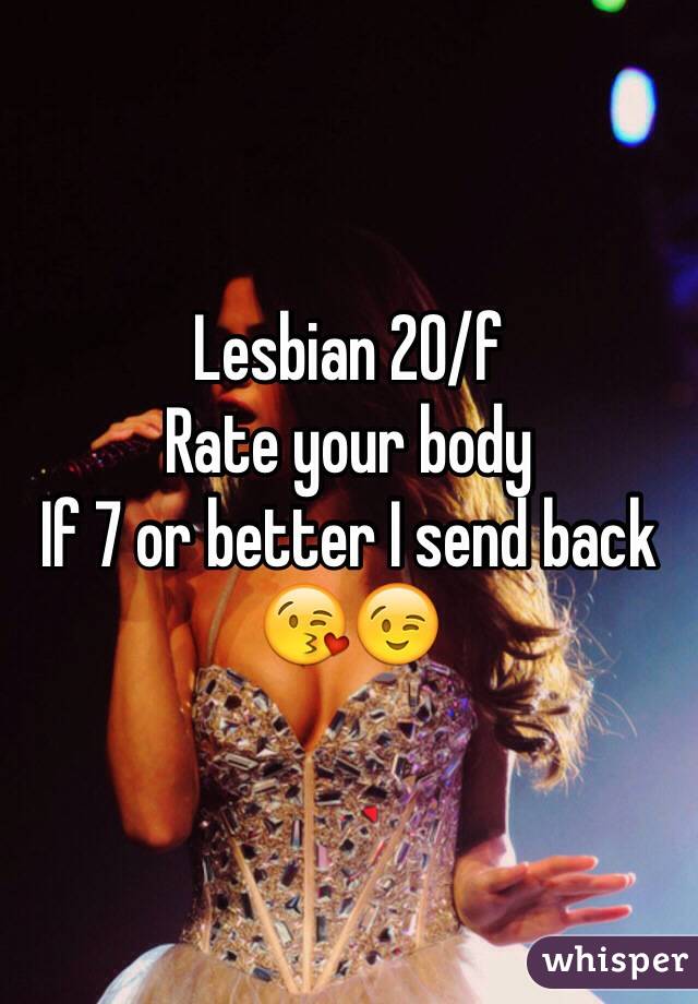 Lesbian 20/f 
Rate your body
If 7 or better I send back 😘😉
