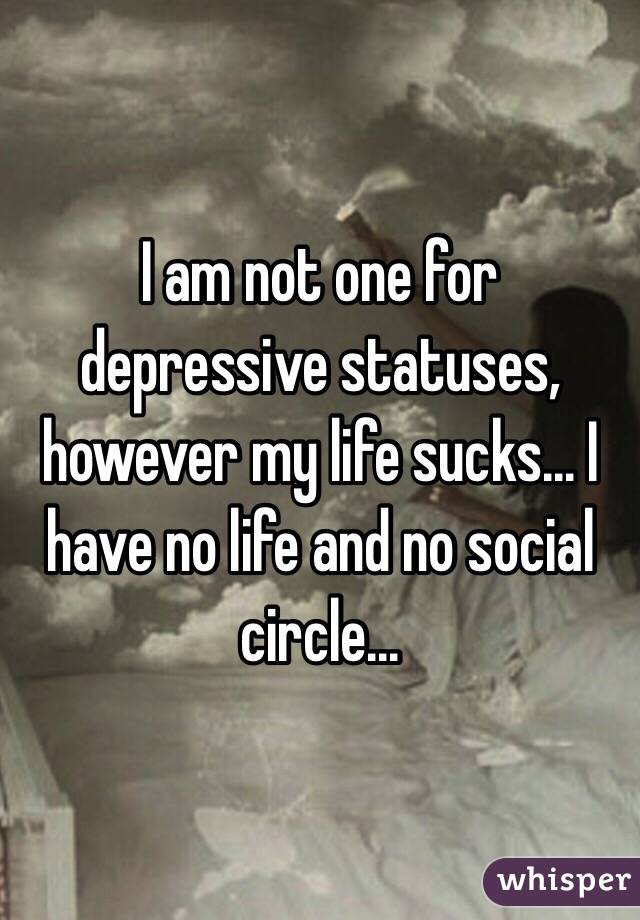 I am not one for depressive statuses, however my life sucks... I have no life and no social circle...  