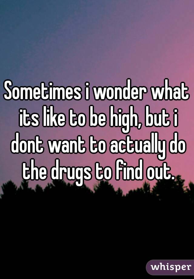 Sometimes i wonder what its like to be high, but i dont want to actually do the drugs to find out.