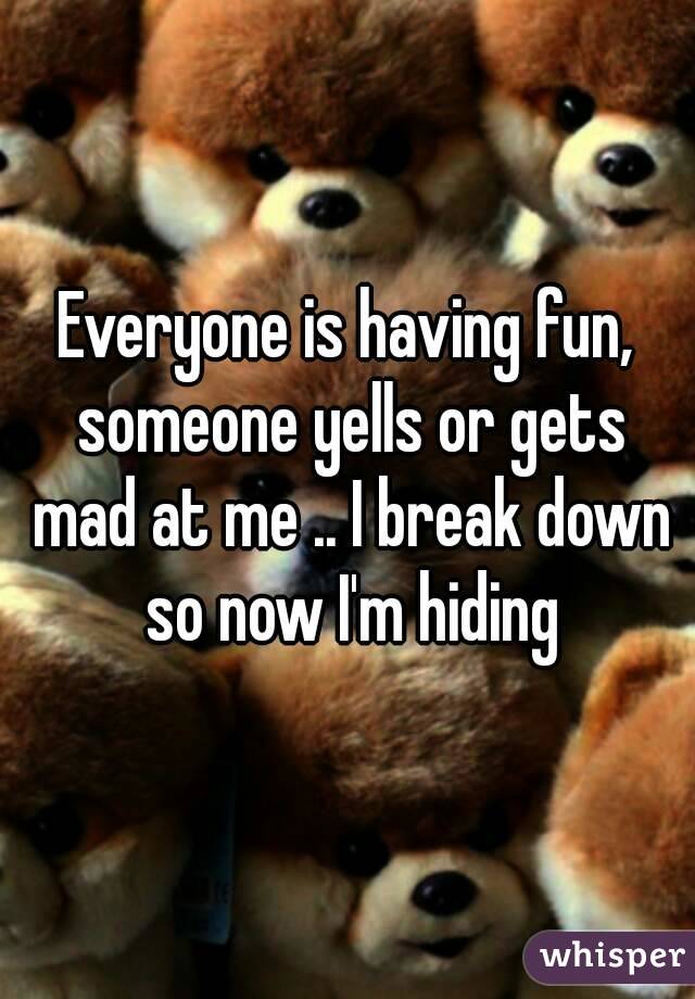 Everyone is having fun, someone yells or gets mad at me .. I break down so now I'm hiding