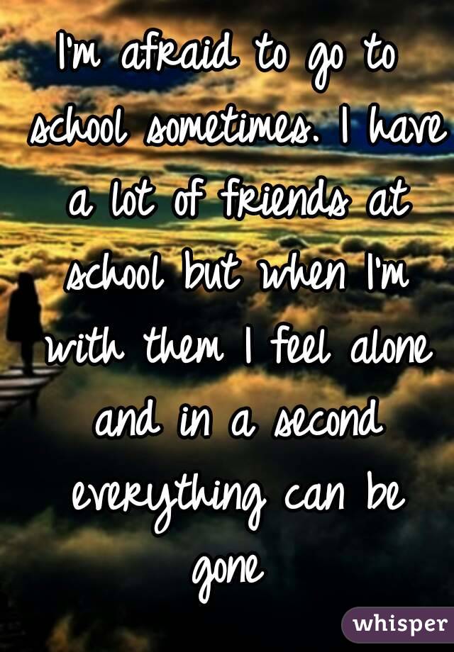 I'm afraid to go to school sometimes. I have a lot of friends at school but when I'm with them I feel alone and in a second everything can be gone 