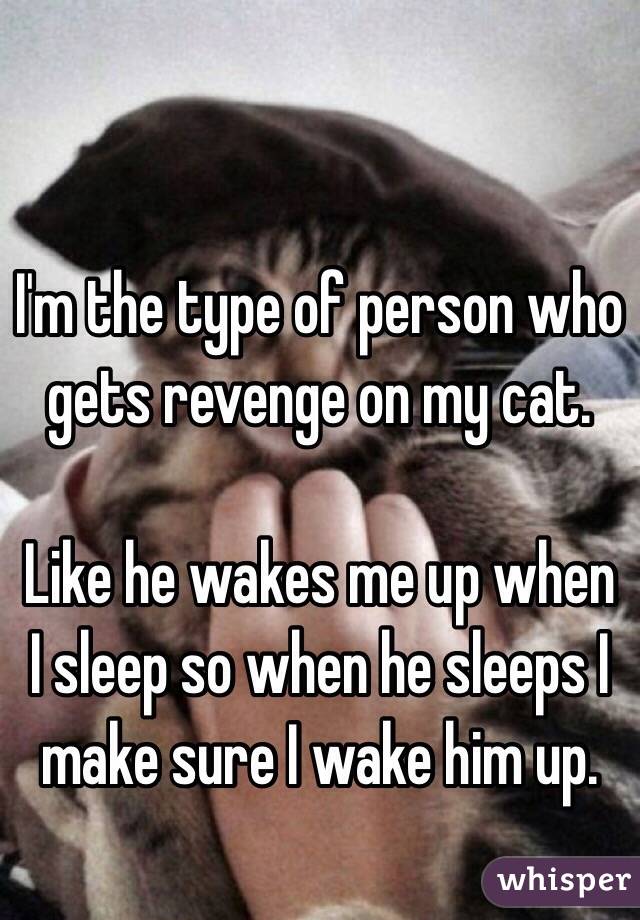 I'm the type of person who gets revenge on my cat.

Like he wakes me up when I sleep so when he sleeps I make sure I wake him up.