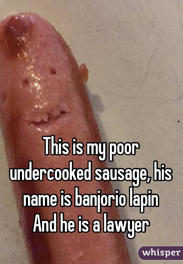 This is my poor undercooked sausage, his name is banjorio lapin 
And he is a lawyer 