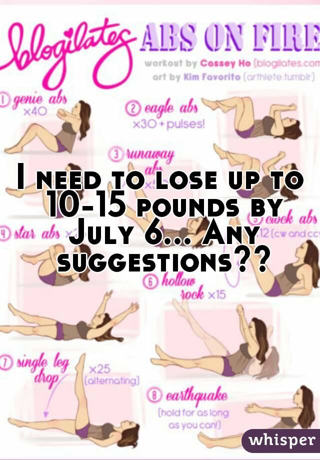 I need to lose up to 10-15 pounds by July 6... Any suggestions??