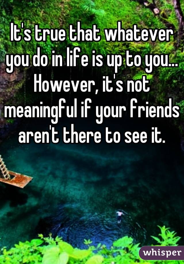 It's true that whatever you do in life is up to you... However, it's not meaningful if your friends aren't there to see it.