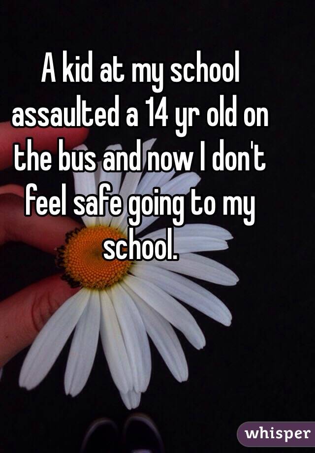 A kid at my school assaulted a 14 yr old on the bus and now I don't feel safe going to my school. 