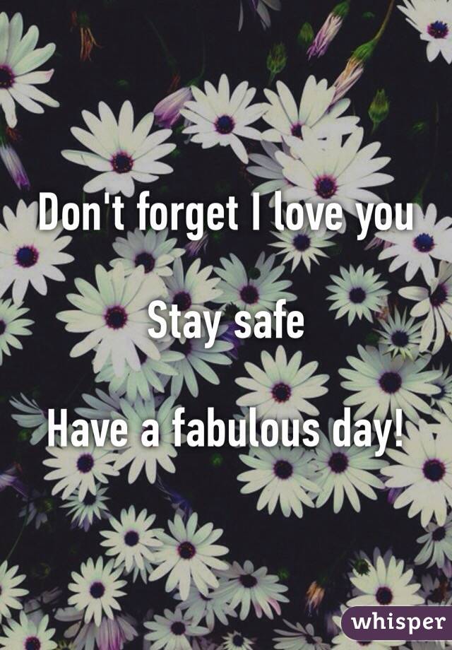 Don't forget I love you

Stay safe

Have a fabulous day!