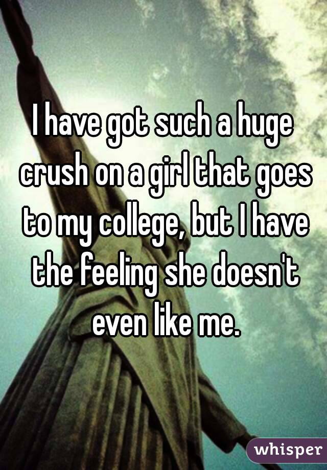 I have got such a huge crush on a girl that goes to my college, but I have the feeling she doesn't even like me.