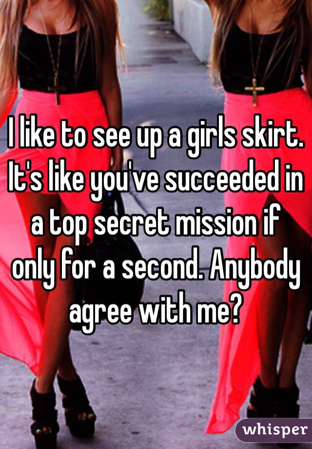 I like to see up a girls skirt. It's like you've succeeded in a top secret mission if only for a second. Anybody agree with me?