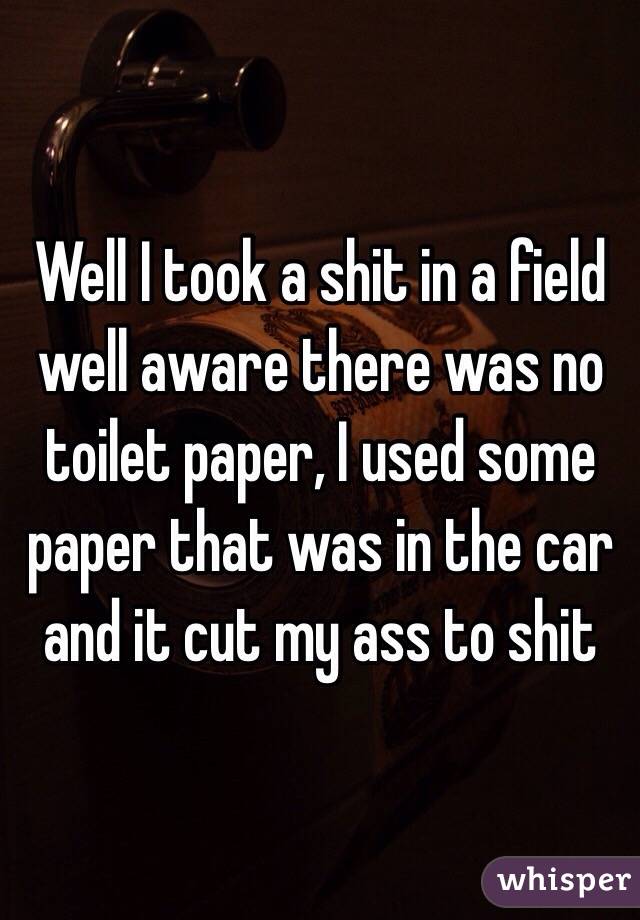 Well I took a shit in a field well aware there was no toilet paper, I used some paper that was in the car and it cut my ass to shit