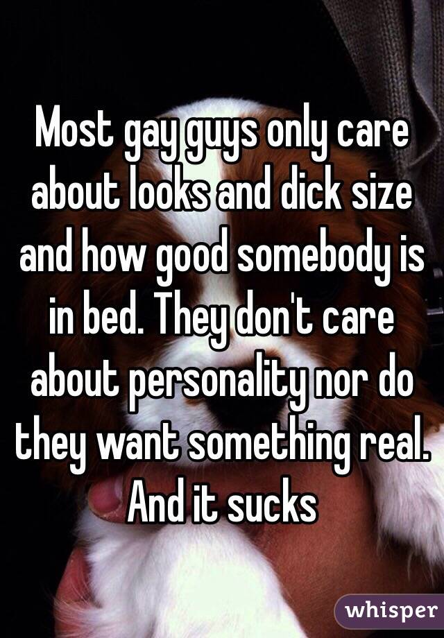 Most gay guys only care about looks and dick size and how good somebody is in bed. They don't care about personality nor do they want something real. And it sucks 