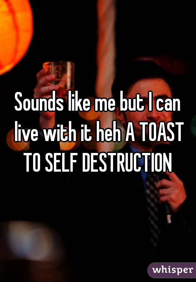 Sounds like me but I can live with it heh A TOAST TO SELF DESTRUCTION 