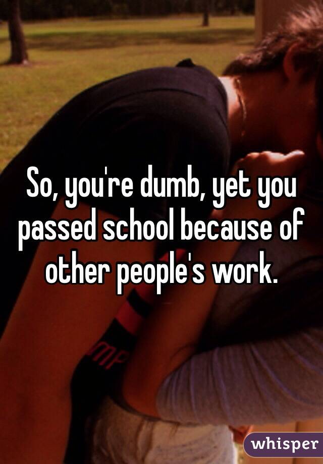 So, you're dumb, yet you passed school because of other people's work. 