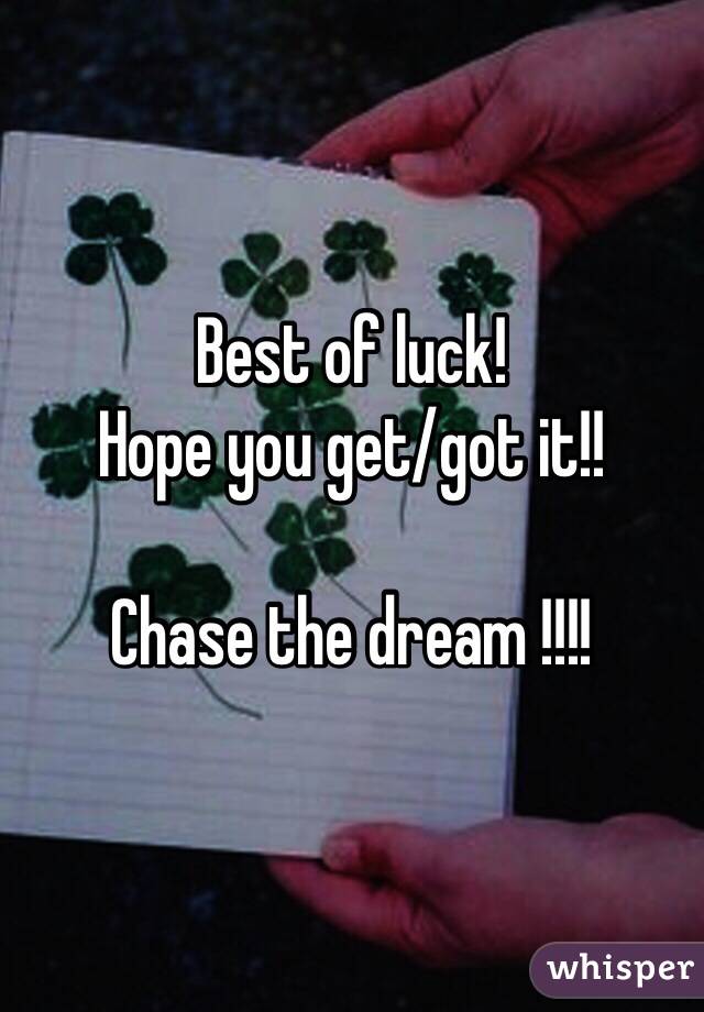 Best of luck!
Hope you get/got it!!

Chase the dream !!!!