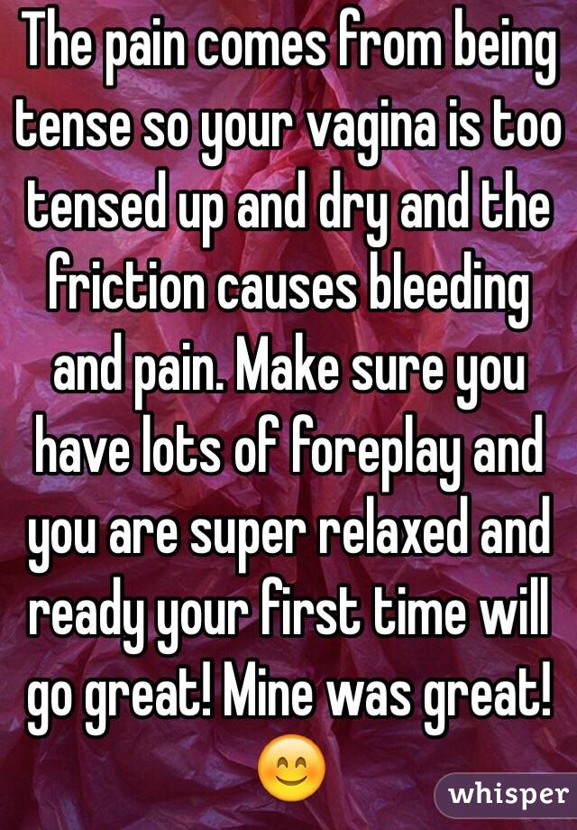 The pain comes from being tense so your vagina is too tensed up and dry and the friction causes bleeding and pain. Make sure you have lots of foreplay and you are super relaxed and ready your first time will go great! Mine was great! 😊