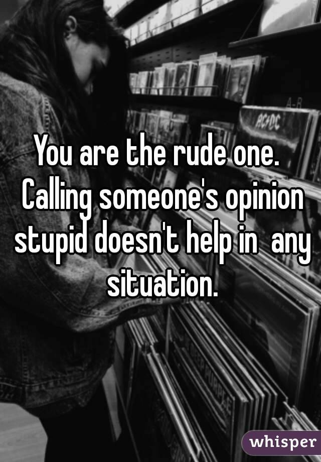 You are the rude one.  Calling someone's opinion stupid doesn't help in  any situation.