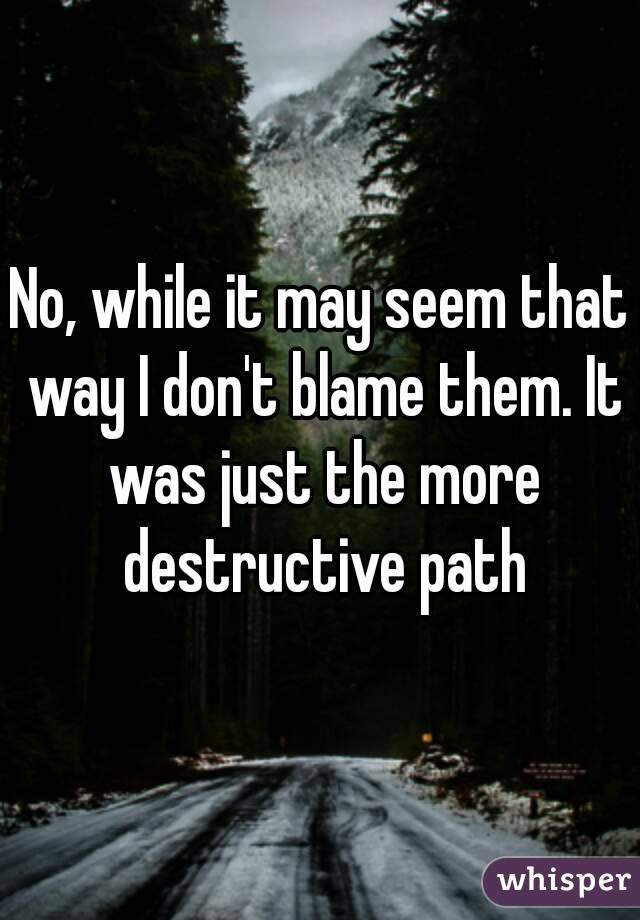 No, while it may seem that way I don't blame them. It was just the more destructive path