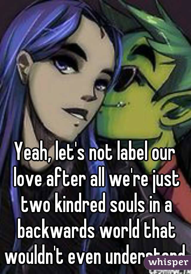 Yeah, let's not label our love after all we're just two kindred souls in a backwards world that wouldn't even understand.