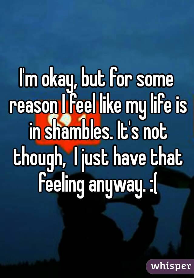 I'm okay, but for some reason I feel like my life is in shambles. It's not though,  I just have that feeling anyway. :(