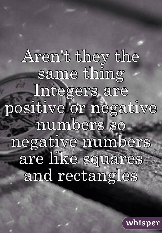 Aren't they the same thing Integers are positive or negative numbers so negative numbers are like squares and rectangles 