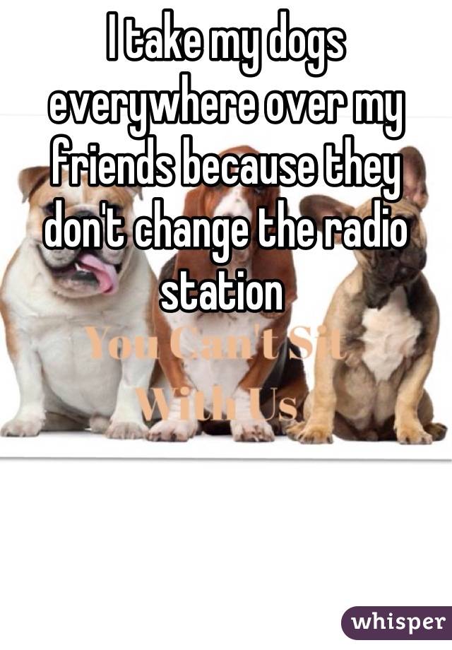 I take my dogs everywhere over my friends because they don't change the radio station 