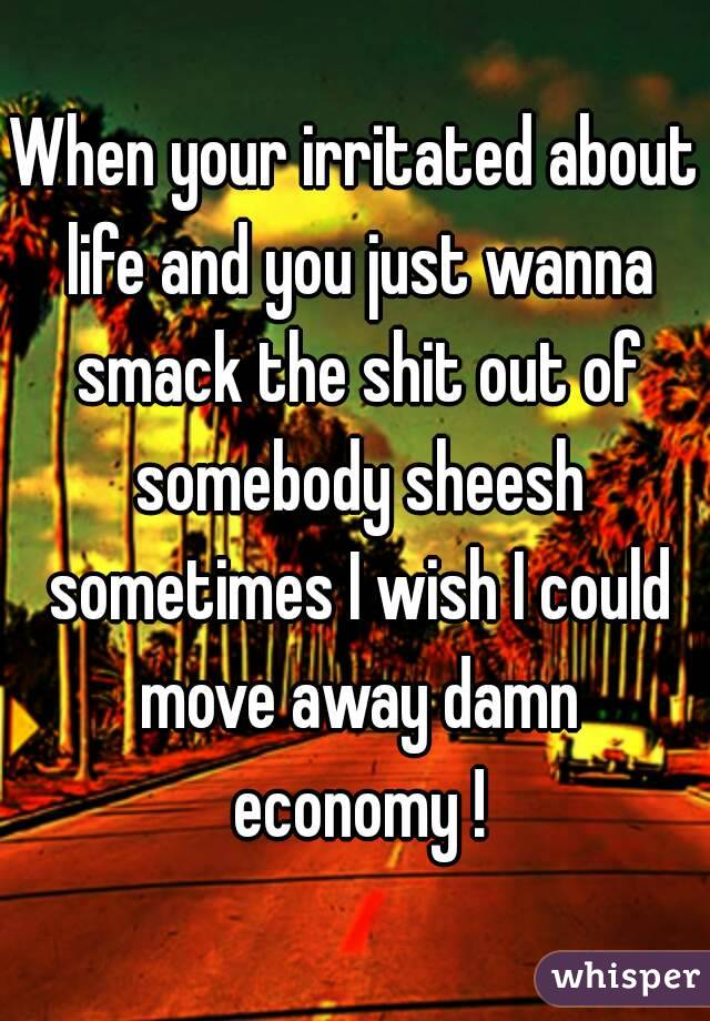 When your irritated about life and you just wanna smack the shit out of somebody sheesh sometimes I wish I could move away damn economy !