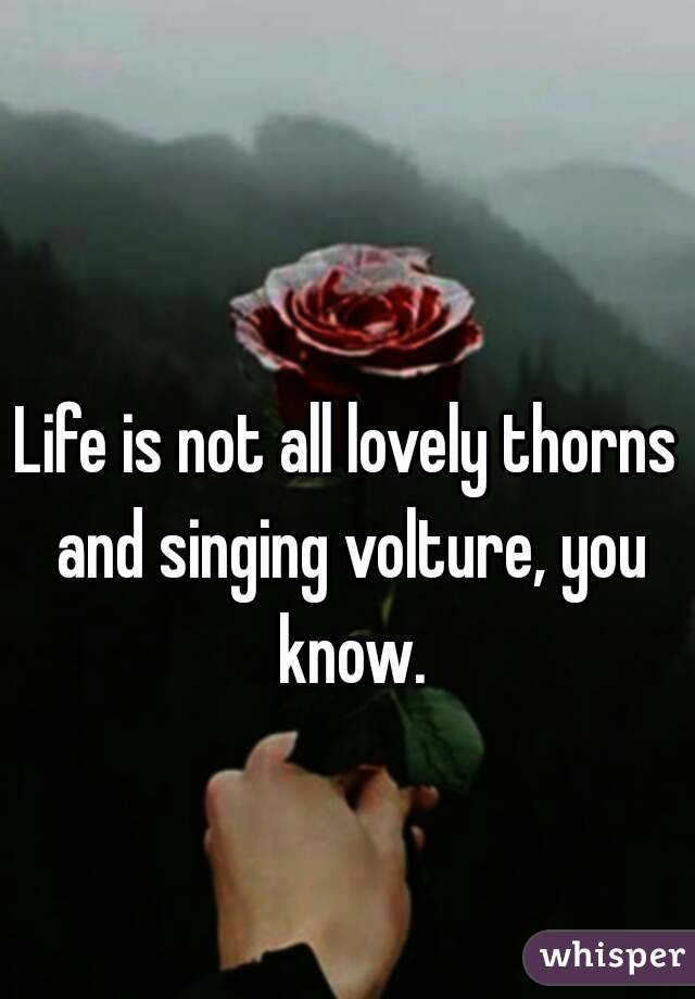 Life is not all lovely thorns and singing volture, you know.