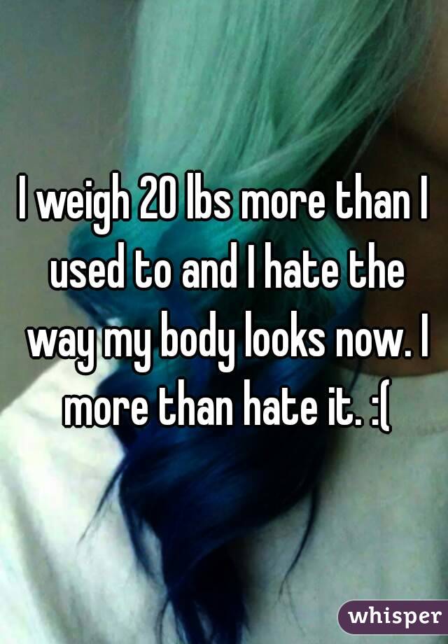 I weigh 20 lbs more than I used to and I hate the way my body looks now. I more than hate it. :(