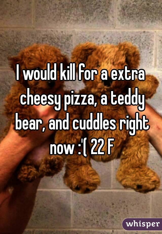 I would kill for a extra cheesy pizza, a teddy bear, and cuddles right now :'( 22 F