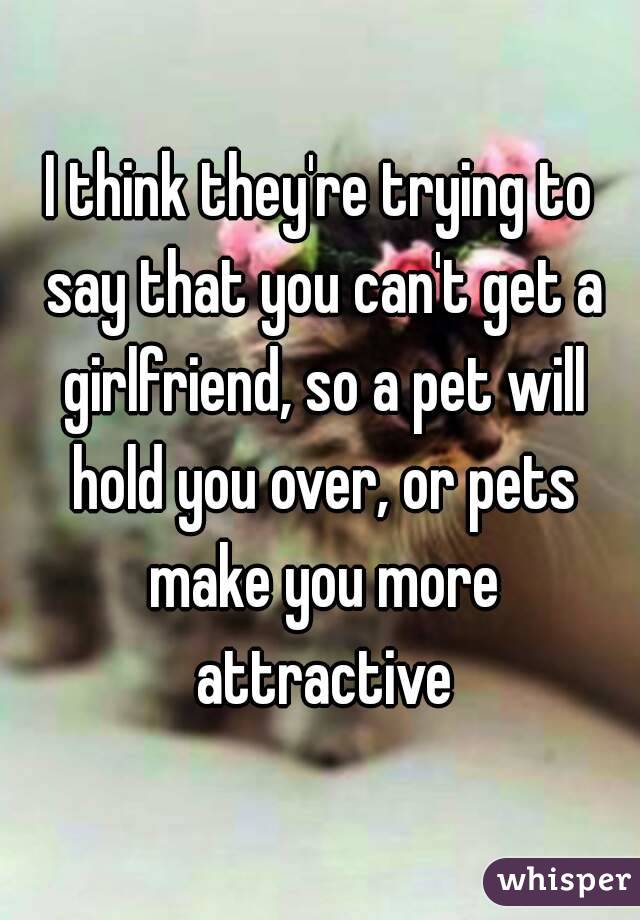 I think they're trying to say that you can't get a girlfriend, so a pet will hold you over, or pets make you more attractive