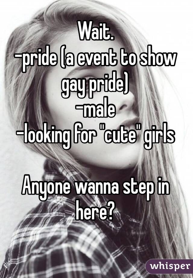 Wait. 
-pride (a event to show gay pride)
-male
-looking for "cute" girls 

Anyone wanna step in here?