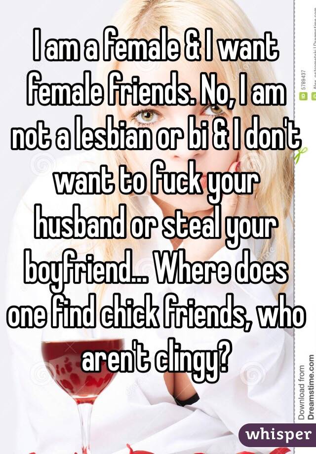 I am a female & I want female friends. No, I am not a lesbian or bi & I don't want to fuck your husband or steal your boyfriend... Where does one find chick friends, who aren't clingy? 