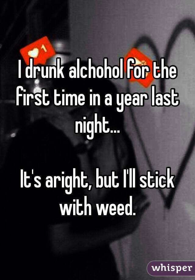 I drunk alchohol for the first time in a year last night...

It's aright, but I'll stick with weed.