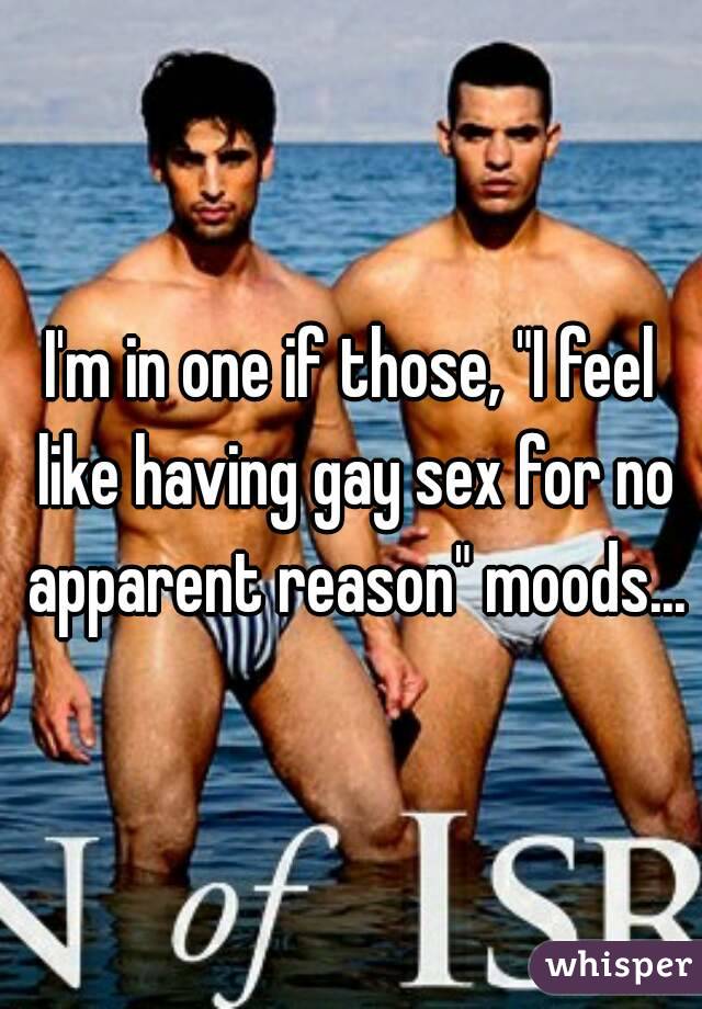 I'm in one if those, "I feel like having gay sex for no apparent reason" moods...